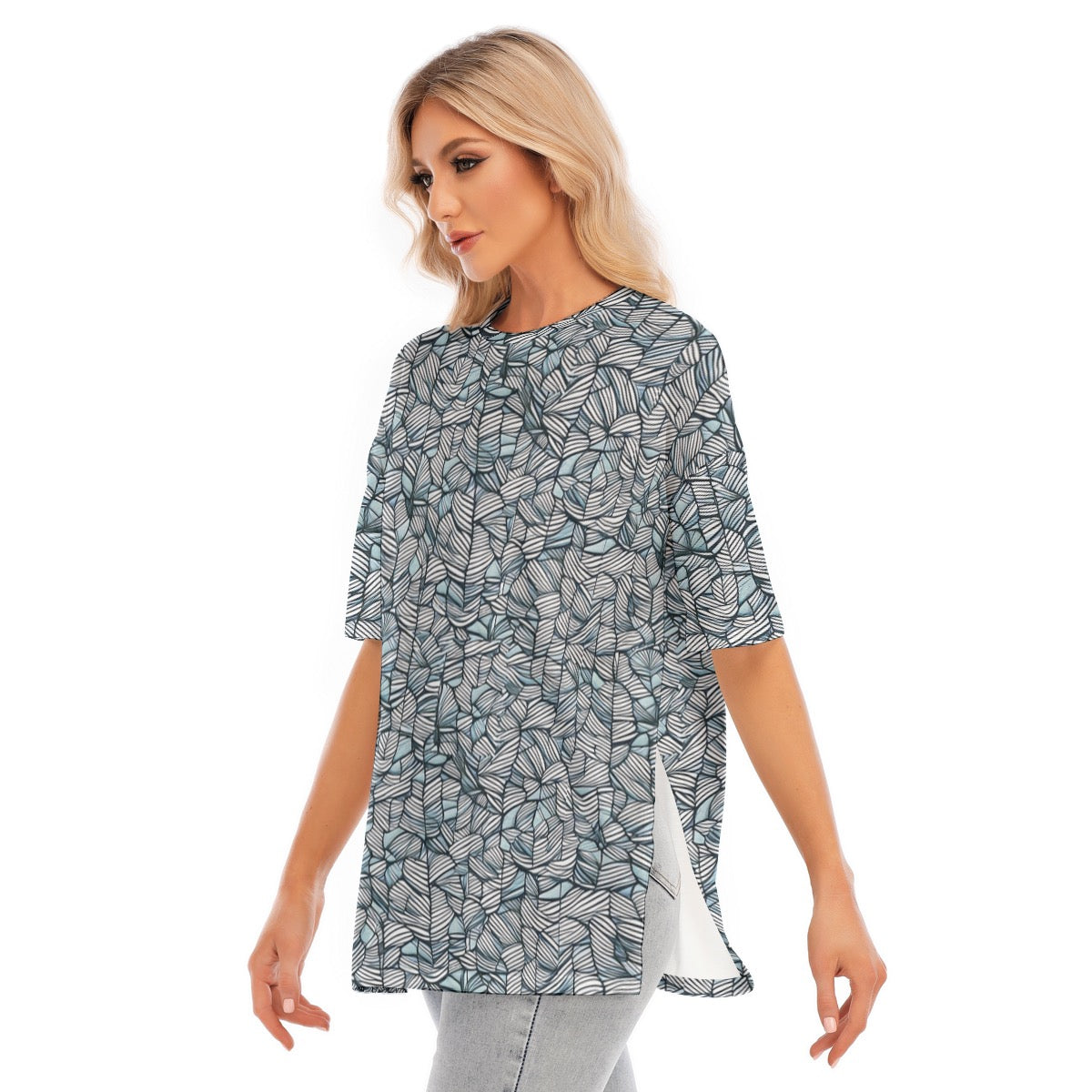 All-Over Print Women's Short Sleeves T-shirt With Hem Split