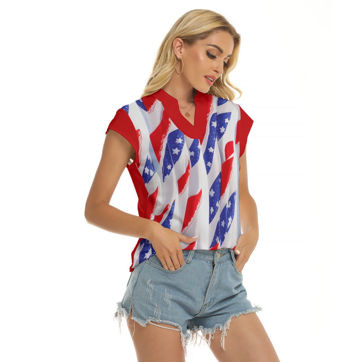 4th Too --Women's Stacked V-neck Short Sleeve Blouse