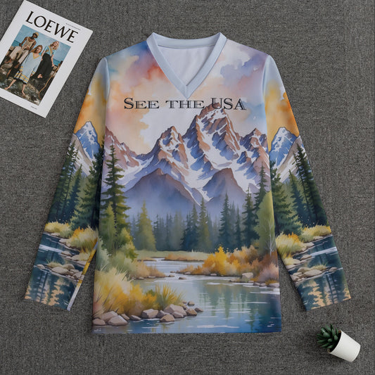 Grand Teton -- Men's V-neck Sweatshirt With Long Sleeve