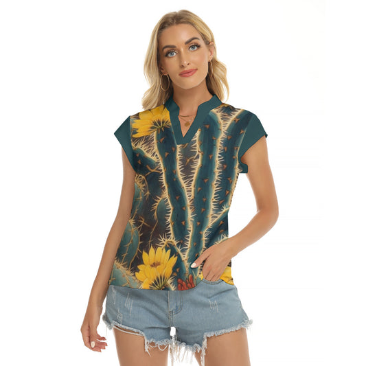 Saguaro Flower -- Women's Stacked V-neck Short Sleeve Blouse