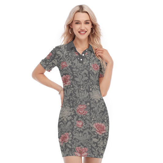 Red Rose -- Women's Polo Collar Dress