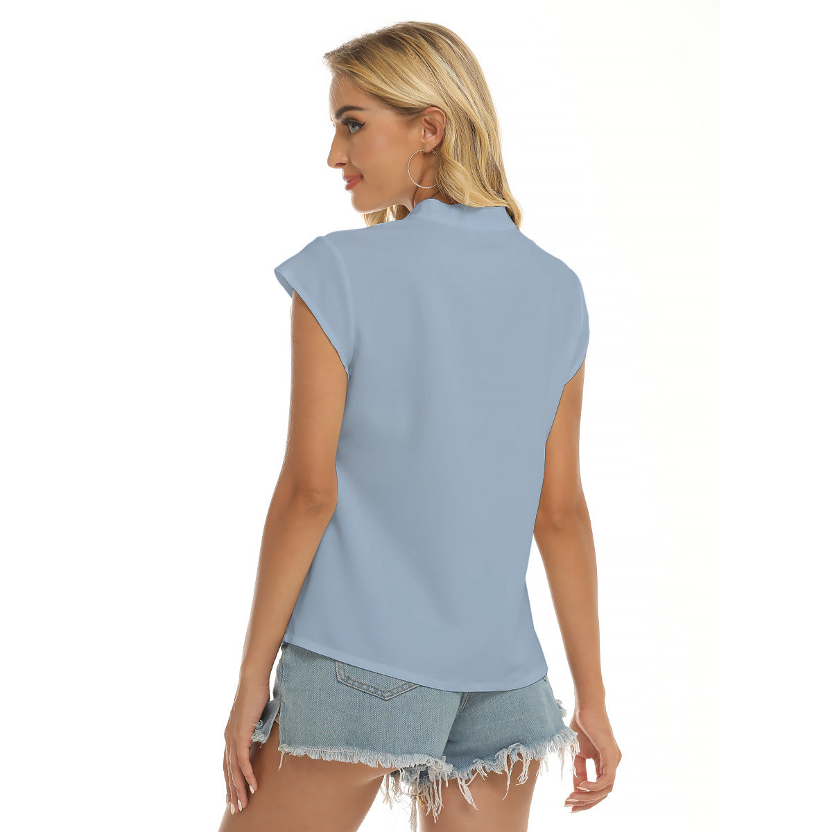 Hankerchief -- Women's Stacked V-neck Short Sleeve Blouse