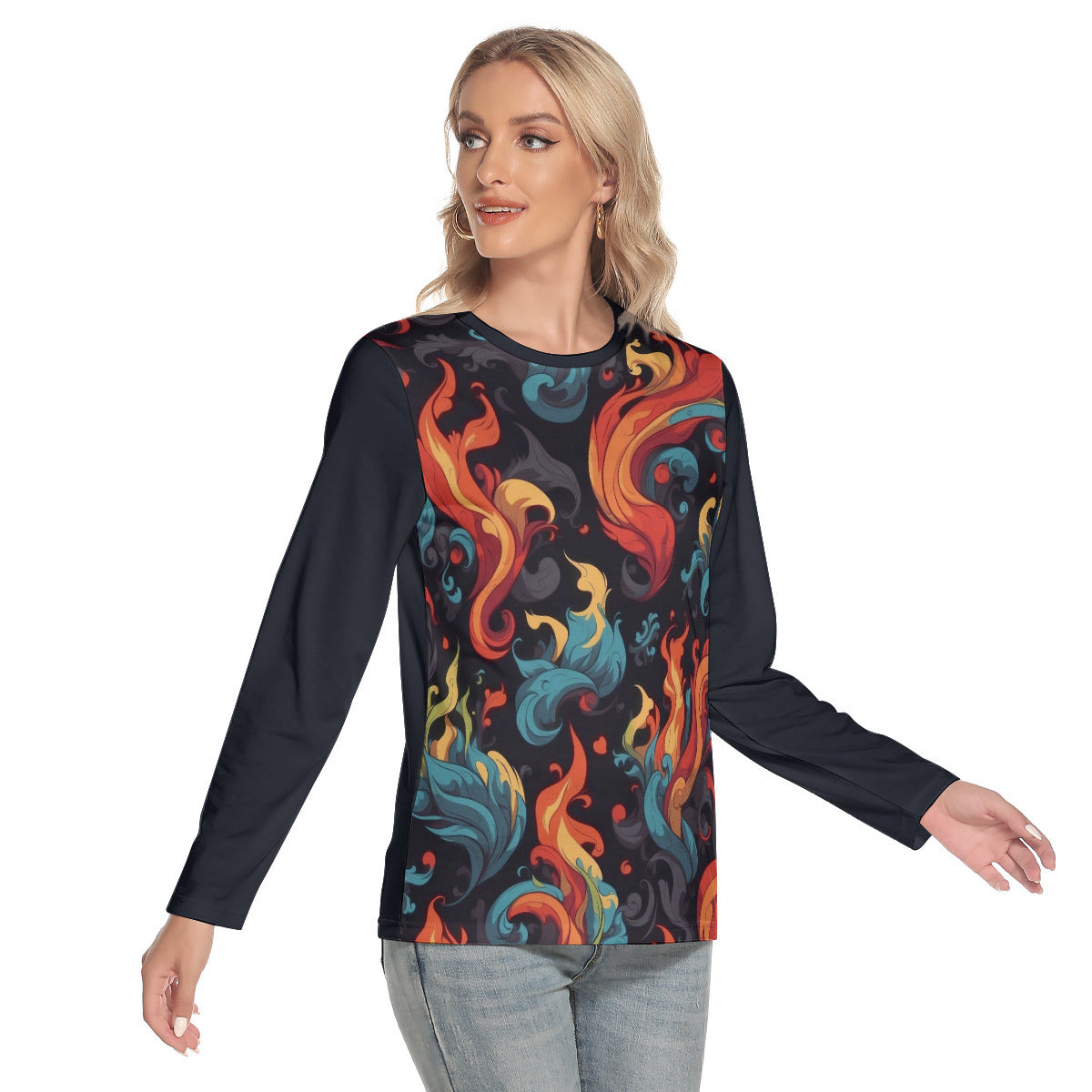 Fantacy Flames -- Women's O-neck Long Sleeve T-shirt