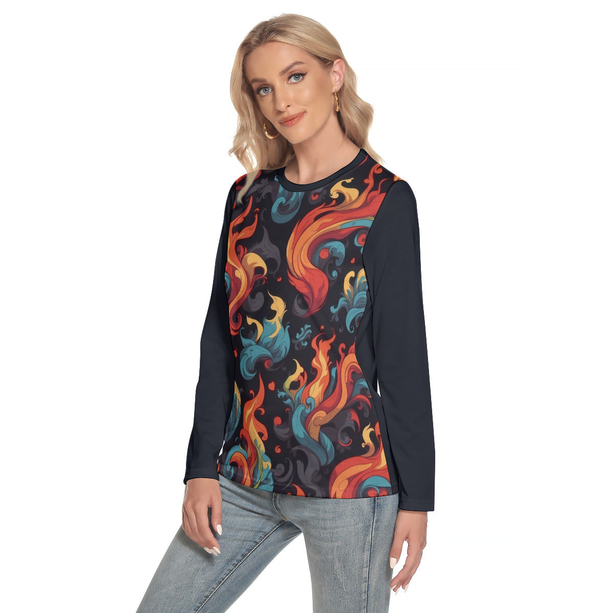 Fantacy Flames -- Women's O-neck Long Sleeve T-shirt