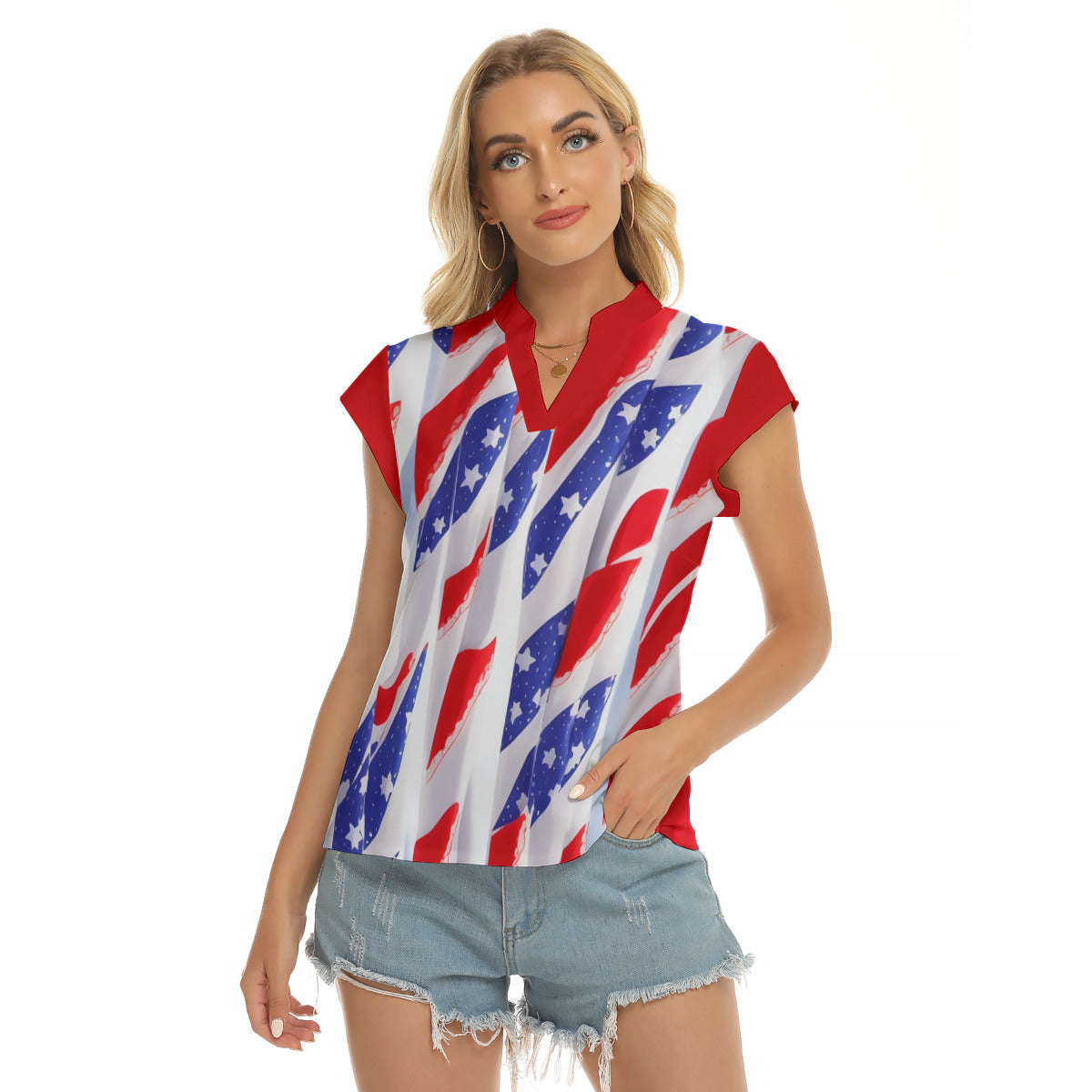 4th Too --Women's Stacked V-neck Short Sleeve Blouse