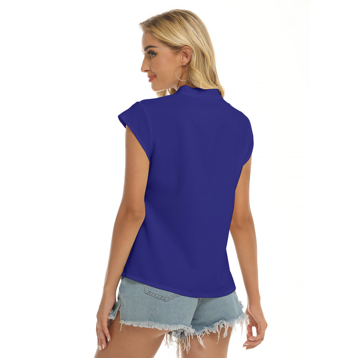 Lotus -- Women's Stacked V-neck Short Sleeve Blouse