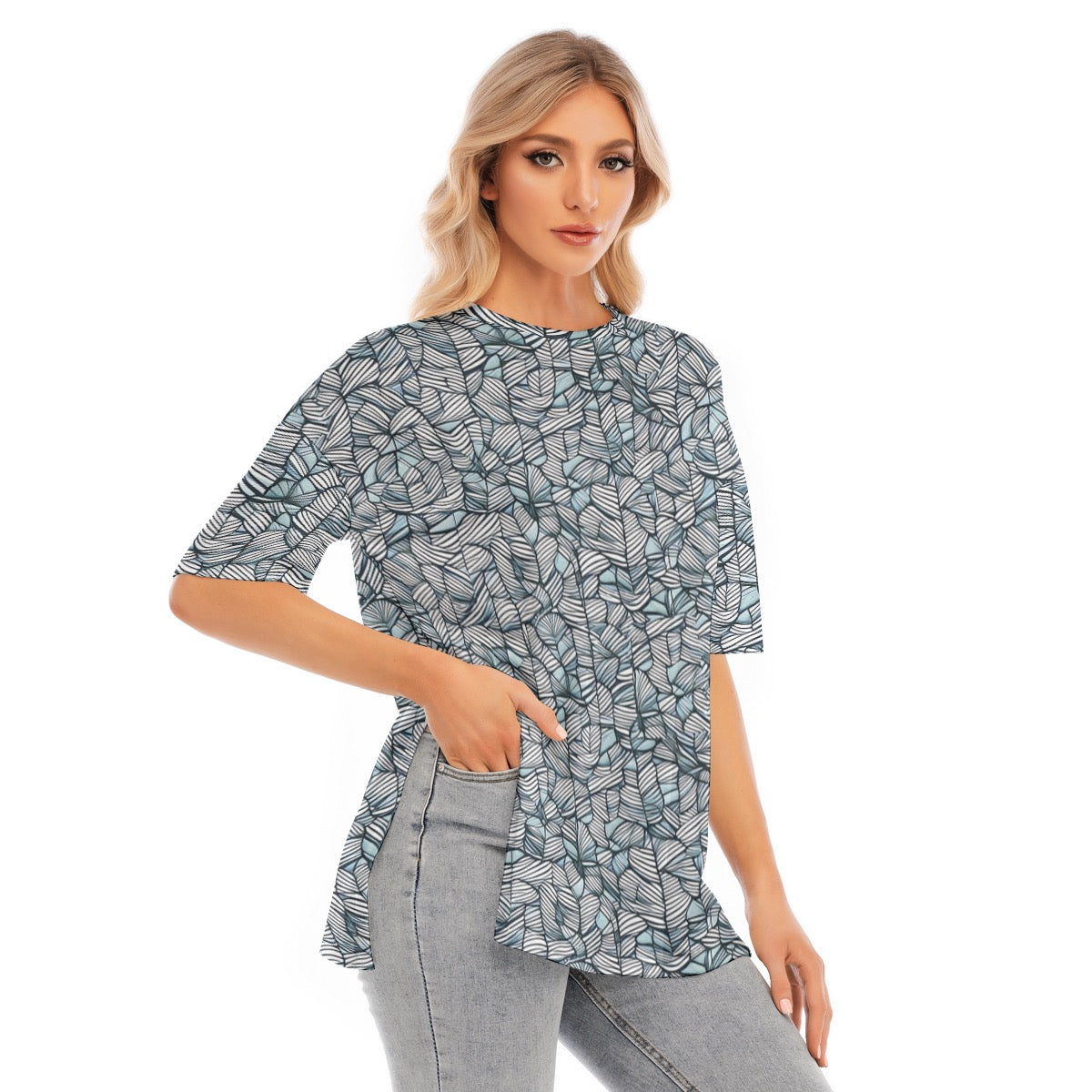 All-Over Print Women's Short Sleeves T-shirt With Hem Split