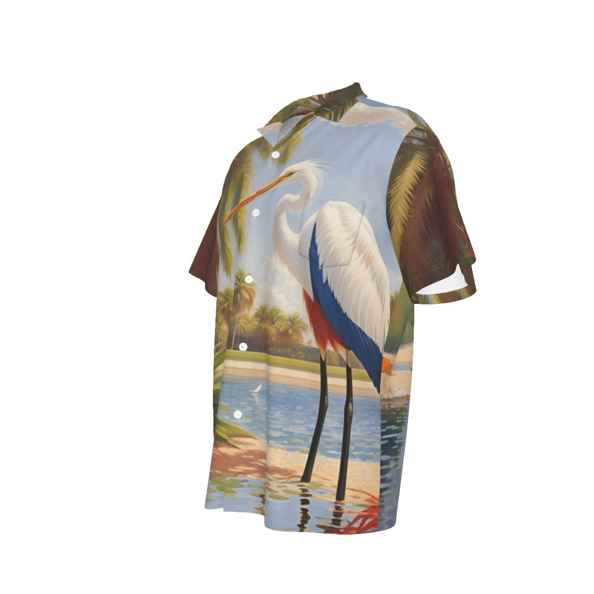 Tricolor Egret -- Men's Hawaiian Shirt With Pocket