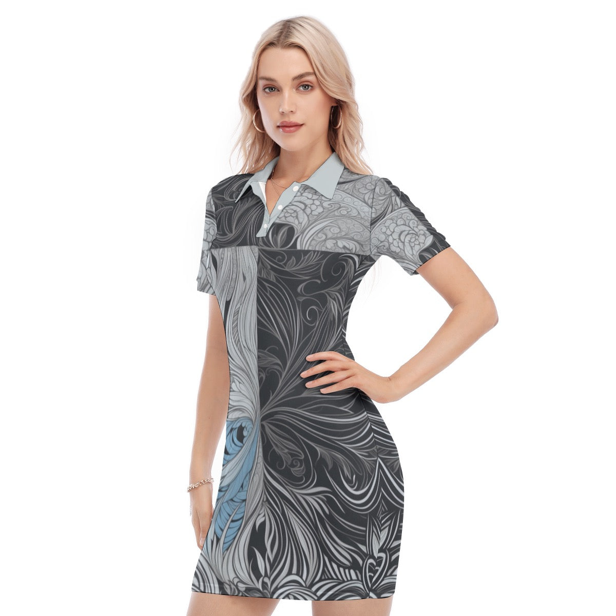 Black & Grey -- Women's Polo Collar Dress