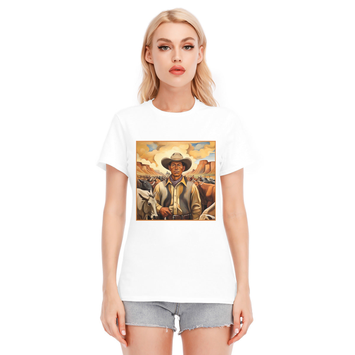 Cowboy Portrait 101 -- Unisex O-neck Short Sleeve T-shirt
