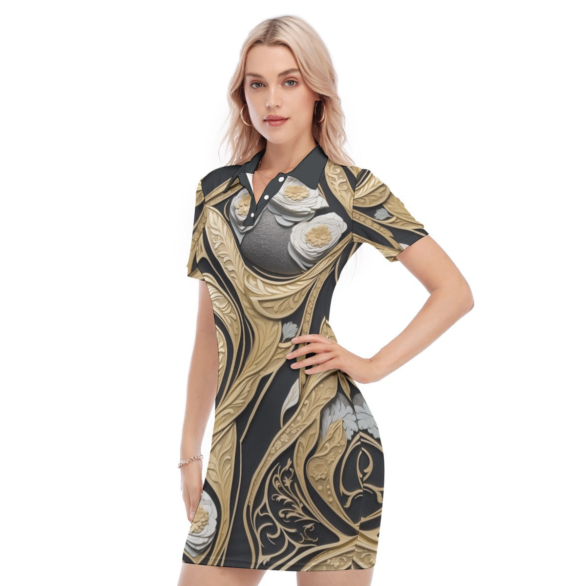 Gold -- Women's Polo Collar Dress