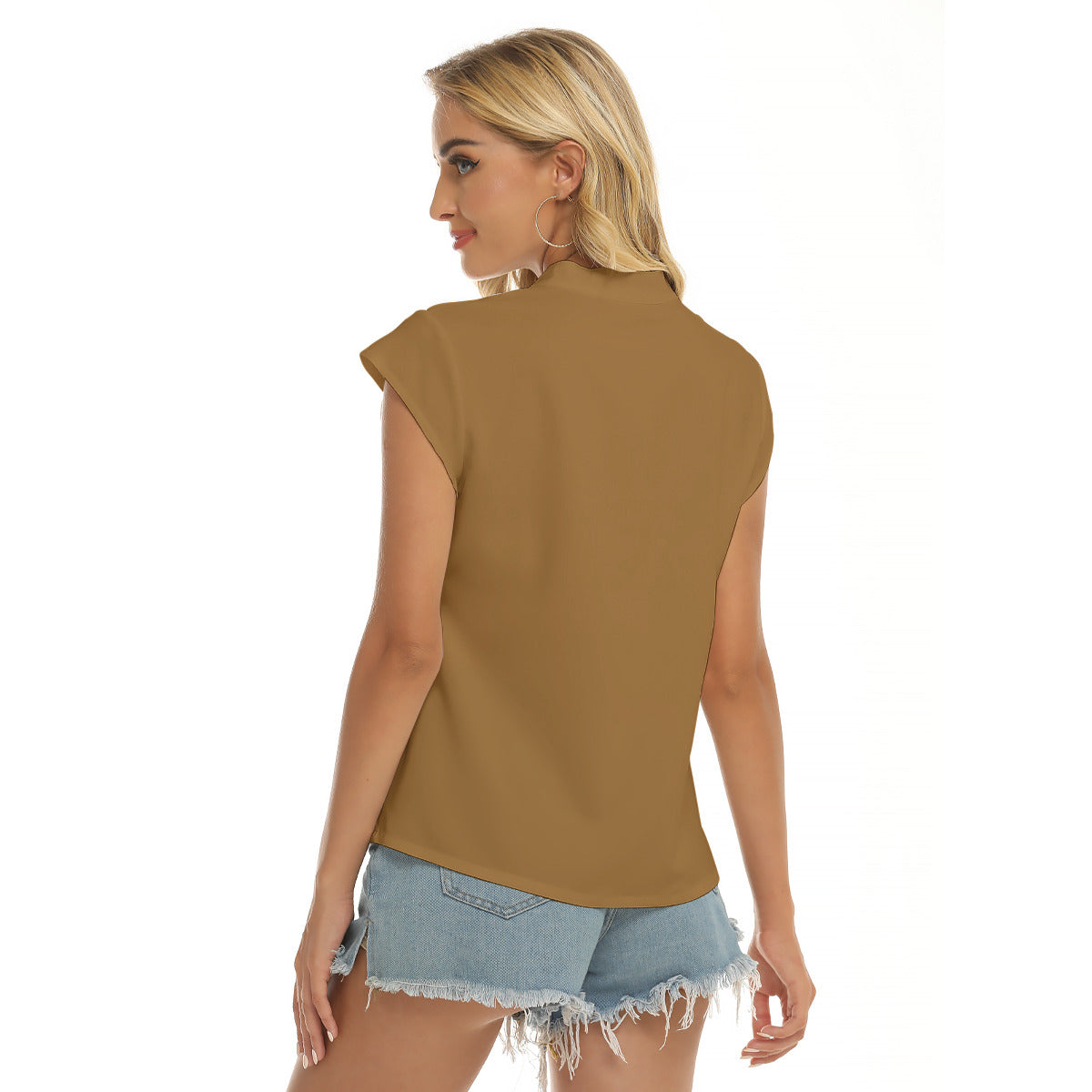 Akkadia -- Women's Stacked V-neck Short Sleeve Blouse
