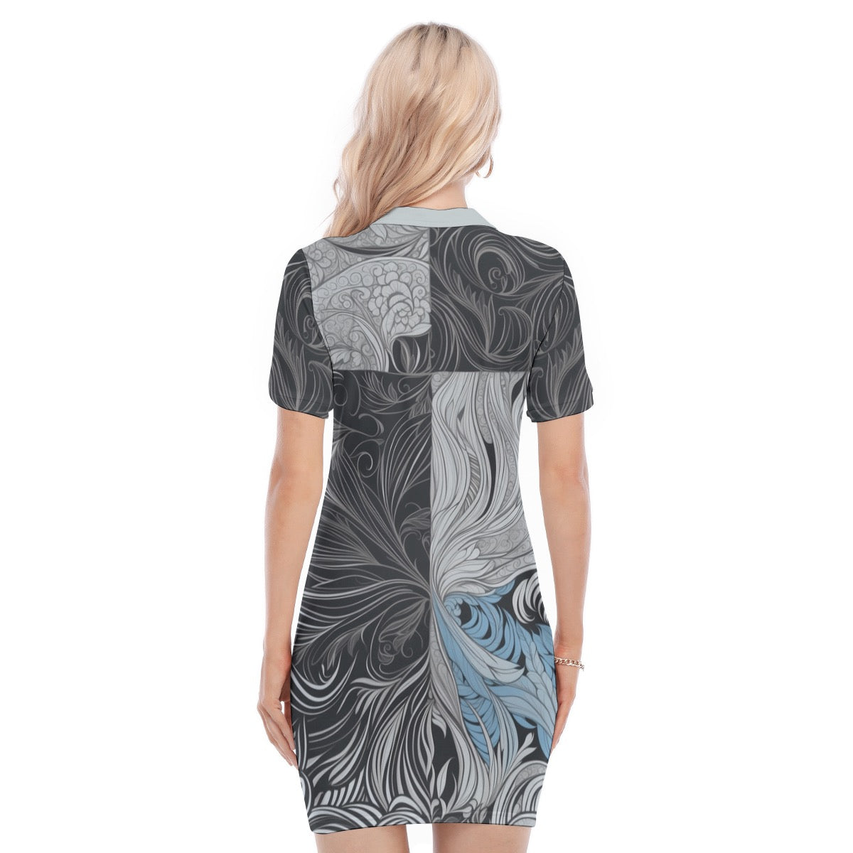 Black & Grey -- Women's Polo Collar Dress