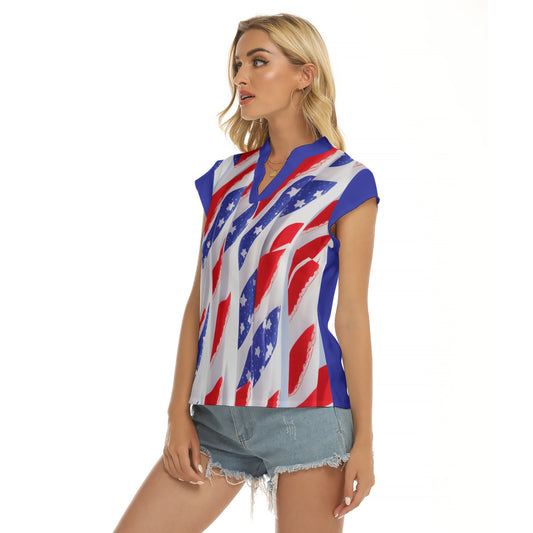 4th Also -- Women's Stacked V-neck Short Sleeve Blouse