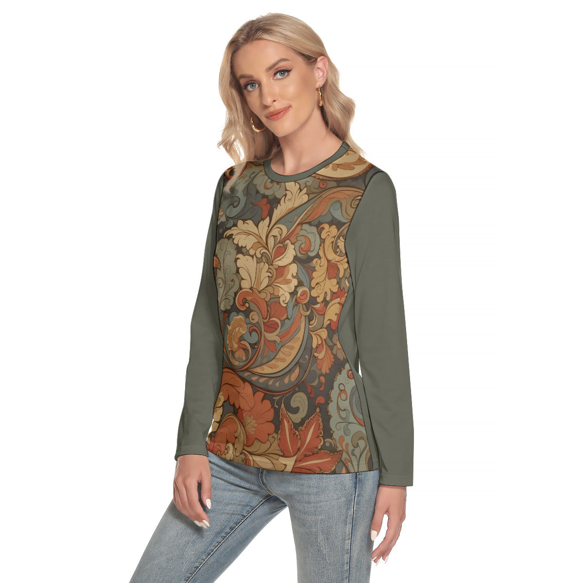 Fantasy Paisley 103 -- Women's O-neck Long Sleeve T-shirt