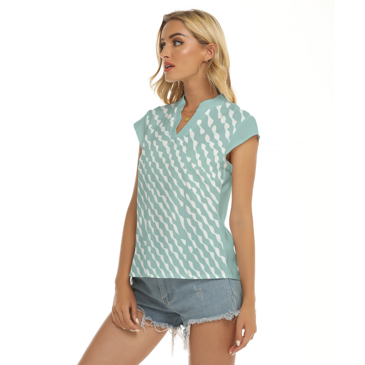 Waves -- Women's Stacked V-neck Short Sleeve Blouse