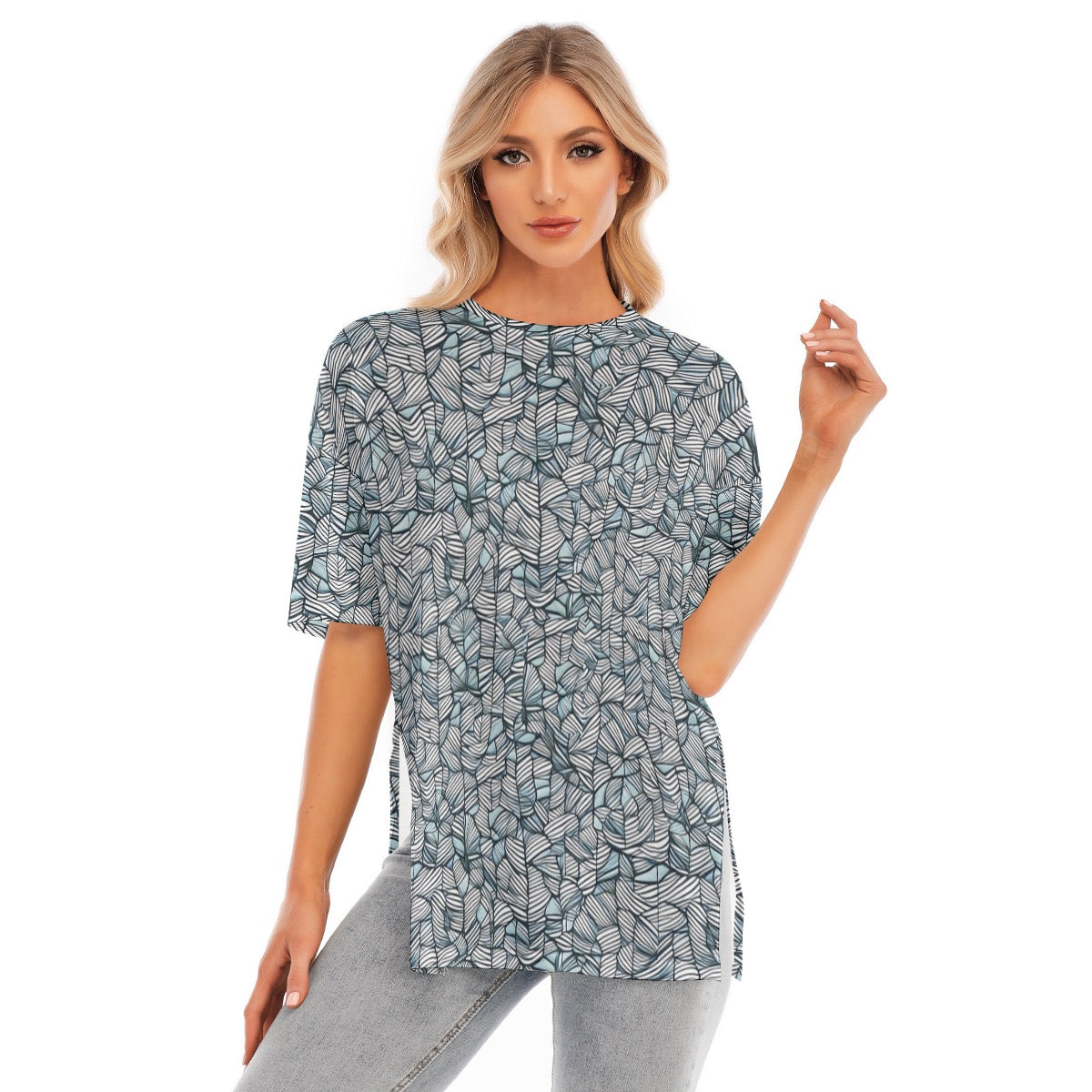 All-Over Print Women's Short Sleeves T-shirt With Hem Split