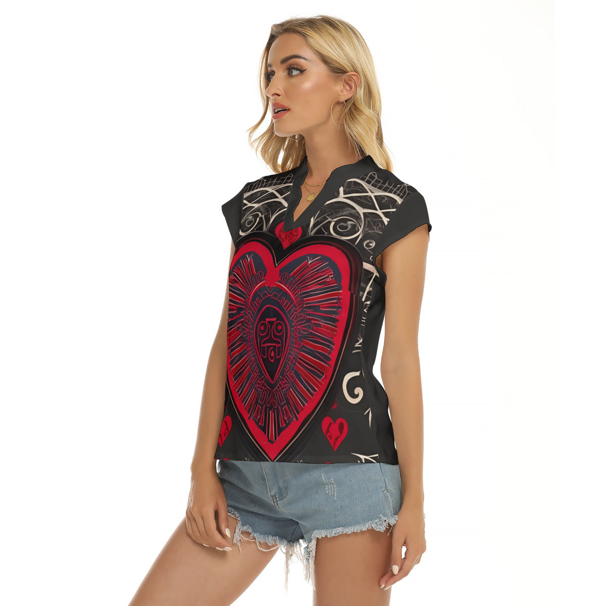 A Big Heart -- Women's Stacked V-neck Short Sleeve Blouse