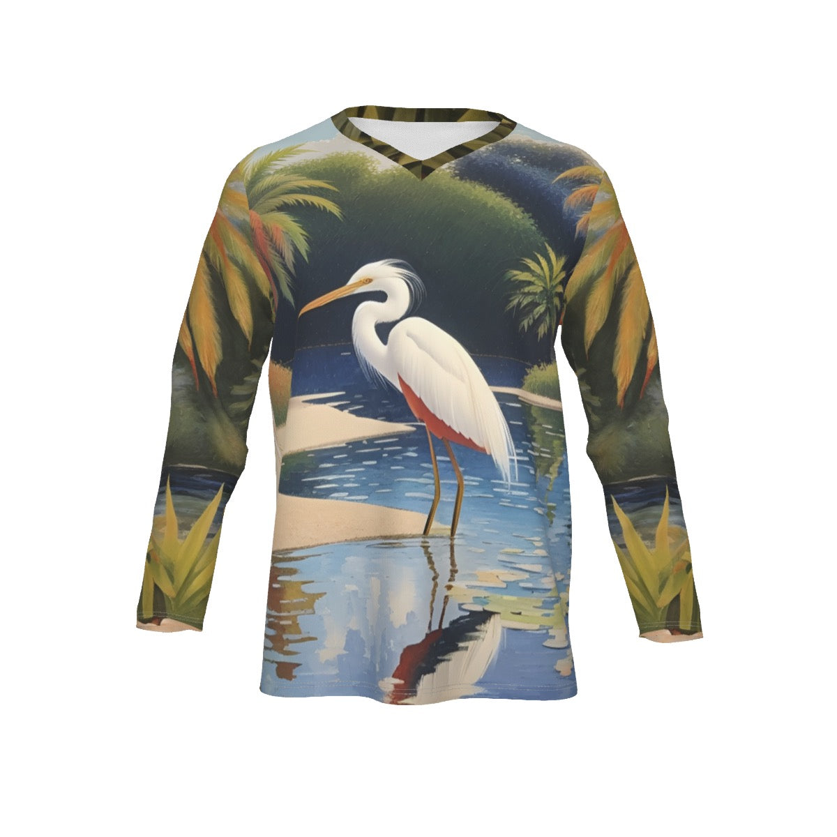 Egret -- Men's V-neck Sweatshirt With Long Sleeve